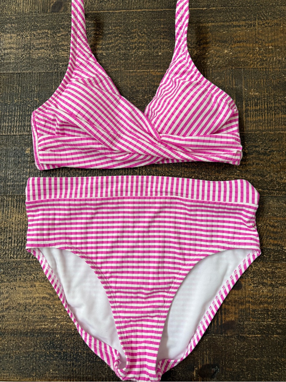 Striped Pink High-Waist Bikini Set